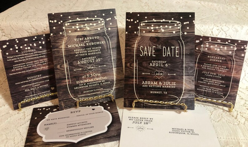 Mason Jar Save the Date, Rustic Save the date, Country save the date, Woodland Wedding, Design with Barnwood image 2