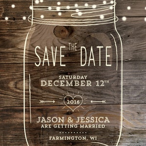 Mason Jar Save the Date, Rustic Save the date, Country save the date, Woodland Wedding, Design with Barnwood image 7