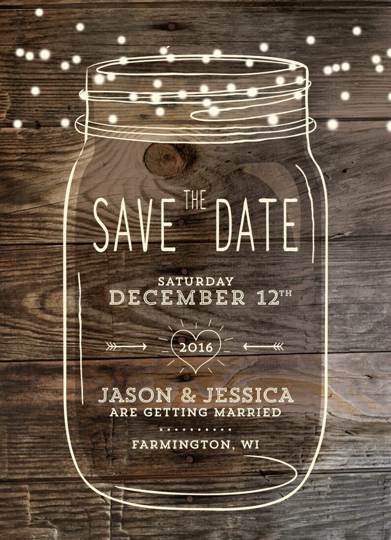 Mason Jar Save the Date, Rustic Save the date, Country save the date, Woodland Wedding, Design with Barnwood image 7