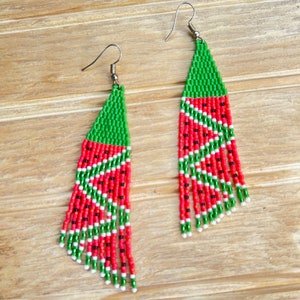 Watermelon beaded fringe earrings