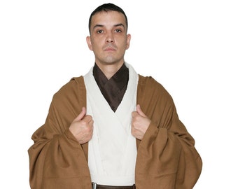 Costume REPLICA di OBI WAN KENOBI - Tunica con replica dell'abito Jedi marrone chiaro - Ottima qualità - Perfetto per il tuo costume cosplay di Star Wars