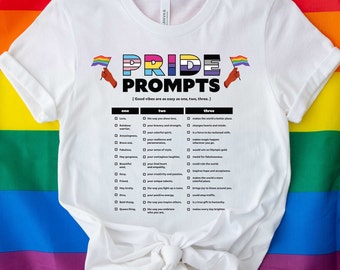 Unisex Pride Prompts T-Shirt, Mental Health, LGBTQ, Trans, Gay, Queer Pride Shirt, Pride Flag Shirt