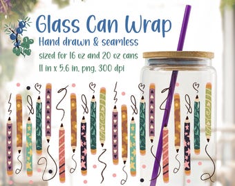 Writing Pencils Glass Can Wrap PNG UV DTF