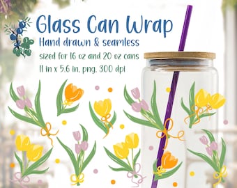 Lentetulp Geboortemaand april Coquette Glass Can Wrap, PNG, UV-DTF