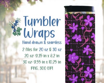 Spooky Trellis Flowers Tumbler Wraps, Hand Drawn Halloween Seamless Pattern (Digital Download)