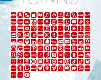 Flat Red Bookstore & Social Media Icons for Authors and Reviewers // instant download