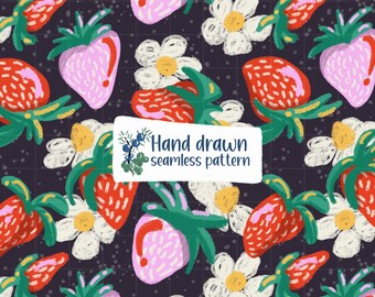 Strawberry Summer Hand Drawn Seamless Pattern PNG