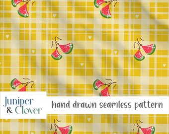 Watermeloen oorbellen gingham naadloos patroon png coquette sublimatie digitaal papier