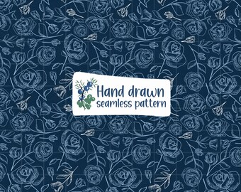 Dark Blue Roses Classic Wallpaper Seamless Pattern PNG For Fabrics and Wallpaper