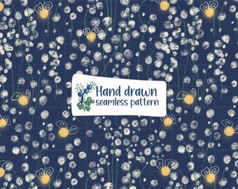 Firefly night Hand Drawn Seamless Pattern for summer fabrics PNG