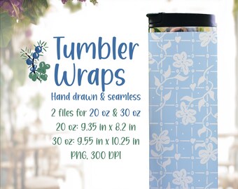 Trellis Flowers Tumbler Wraps, Hand Drawn Seamless Pattern (Digital Download)