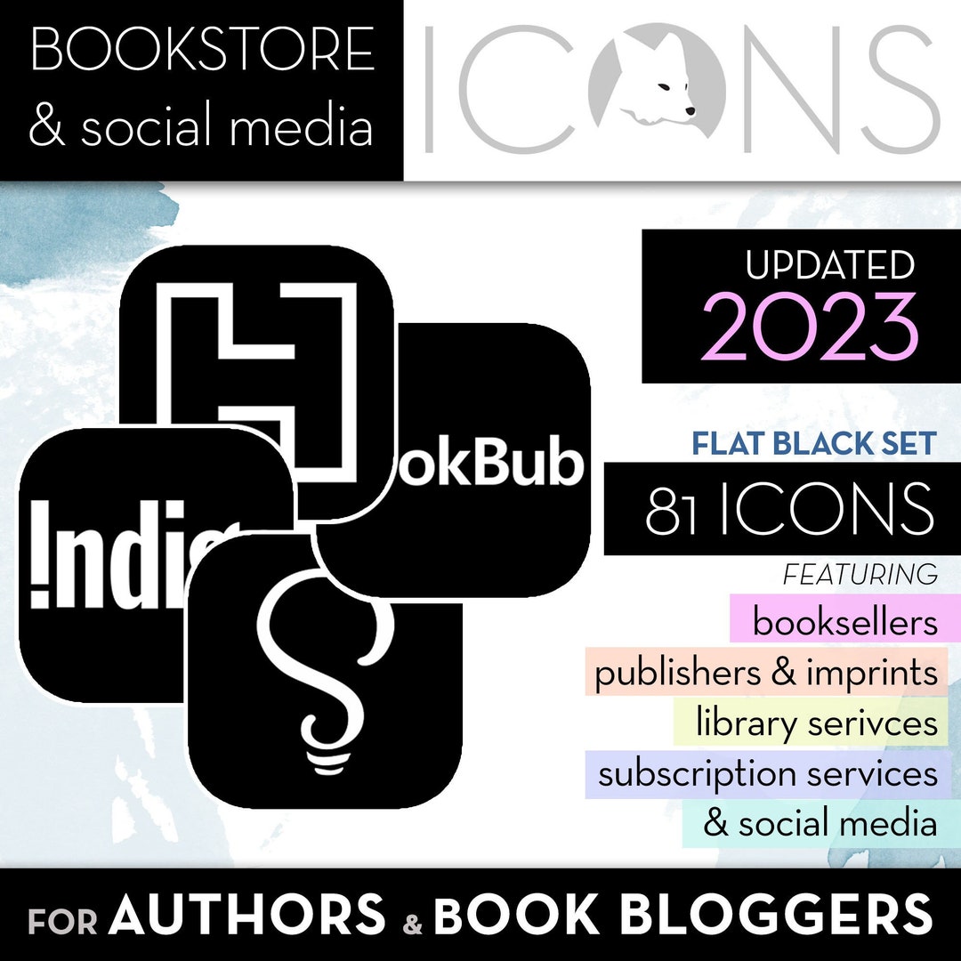 Flat Black Bookseller & Social Media Icons for Writers and Etsy