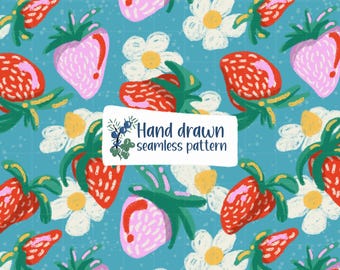 Strawberry Summer Hand Drawn Seamless Pattern PNG