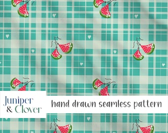 Watermeloen oorbellen gingham naadloos patroon png coquette sublimatie digitaal papier