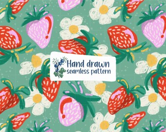 Strawberry Summer Hand Drawn Seamless Pattern PNG