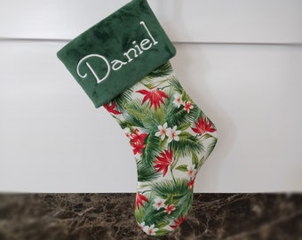 Handmade Tropical Flower Christmas Stocking with Fur Cuff