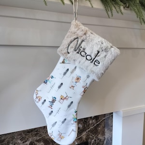 Bas de ski animaux des bois avec revers en cuir synthétique - Noël fait main - personnalisation disponible