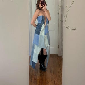 denim patchwork long sleeve blazer suit mini dress Micas Denim Patchwork Blazer Suit Dress Review