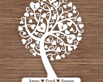 curly heart family tree for 4 four family members pdf svg etsy family tree 5 members