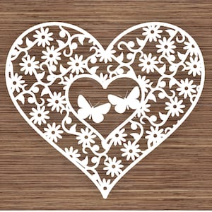 Butterflies in flowers and Heart PDF SVG (Commercial Use) Instant Download Digital Papercut Template