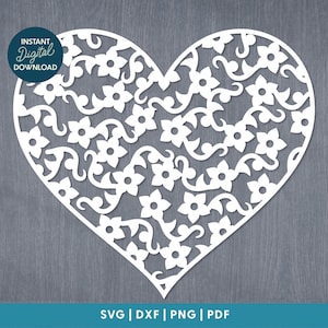 Flower heart design PDF SVG (Commercial Use) Instant Download Digital Papercut Template