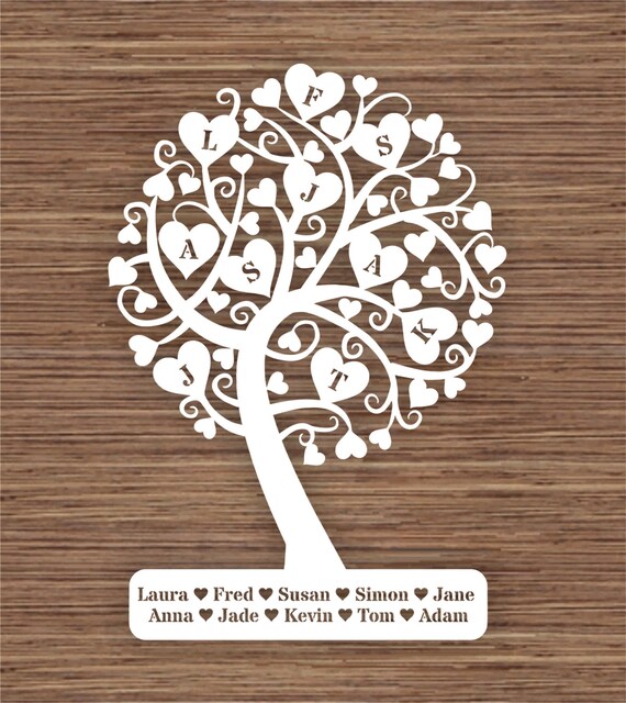 Download Curly Heart Family Tree For 10 Ten Family Members Pdf Svg Etsy