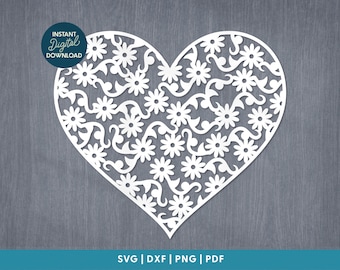 Flower heart design 2 PDF SVG (Commercial Use) Instant Download Digital Papercut Template