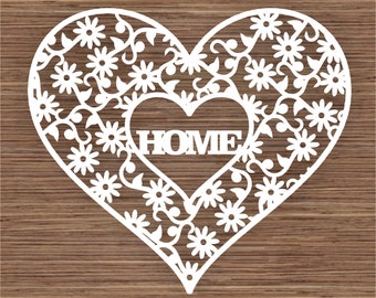 Home in Flowers and Heart Lace PDF SVG (Commercial Use) Instant Download Digital Papercut Template