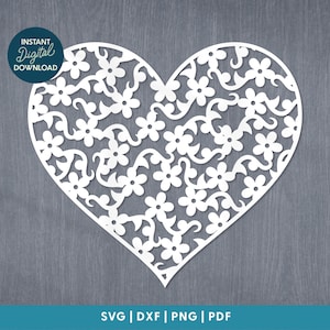 Flower heart design PDF SVG (Commercial Use) Instant Download Digital Papercut Template