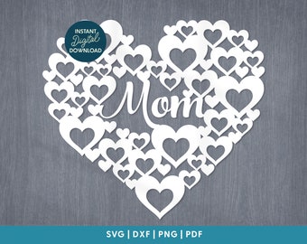 Mom in Hearts PDF SVG (Commercial Use) Instant Download Digital Papercut Template