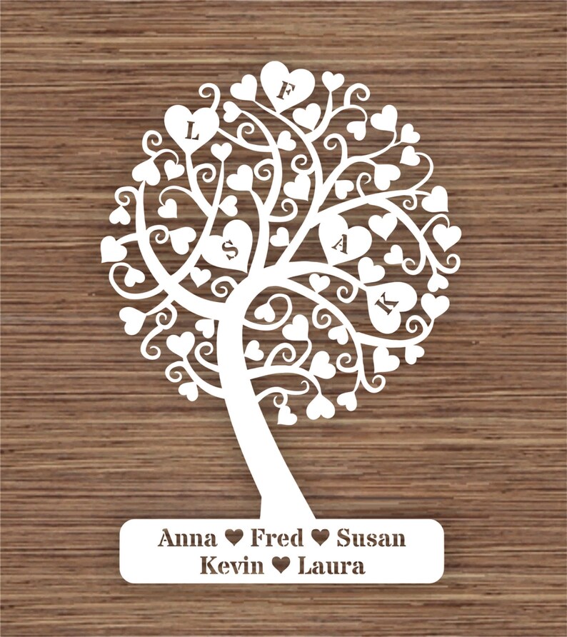 Curly Heart Family Tree for 5 five family members PDF SVG Commercial Use Instant Download Digital Papercut Template image 1