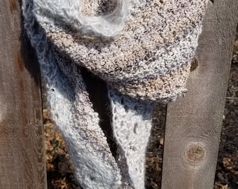 Textured Knit Shawl: Wool Mohair Scarf with Sequins