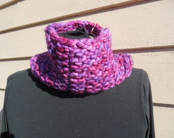 Hand Knit Purple Wool Cowl