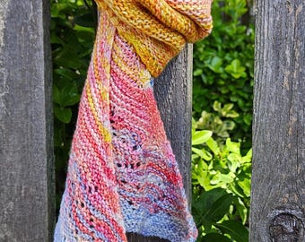 Merino Wool Knit Scarf: Seaside Sunrise Crescent Shawl