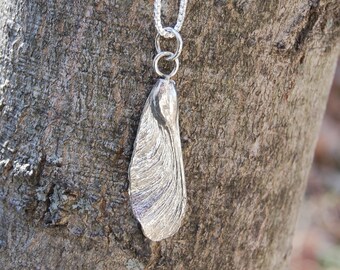 Maple Seed Samara Sterling Silver Pendant Necklace 20" Box Chain