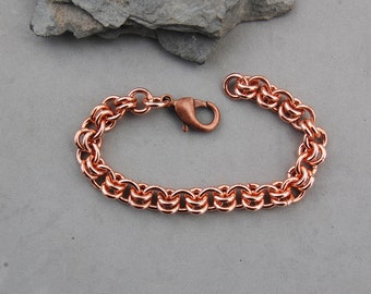 Solid Copper Double Link Chain Bracelet Bold Heavy Large 8