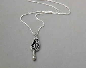 Sterling Silver Morel Mushroom Pendant 20" Box Chain Hand Crafted Necklace