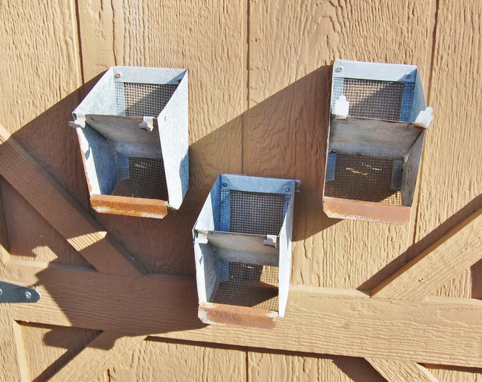 Set 3 Galvanized Tin Metal Rabbit Feeder Bins/ Garden Planters ...