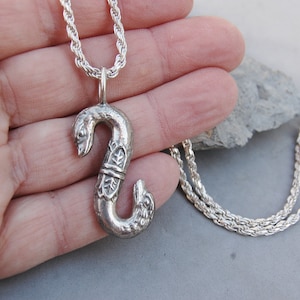 Sterling Silver Double Headed Snake Pendant Replica Casting From Civil War Era Buckle Part  20&quot; Rope Chain Hand Made Necklace 1 7/8&quot;