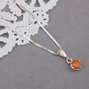 Natural Faceted Opal Orange Solitaire Pendant 5 mm Round Sterling Silver 18" Box Chain October Birthstone