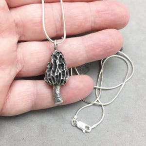 Sterling Silver Jumbo Morel Mushroom Pendant Necklace Snake Chain 24&quot; Morels