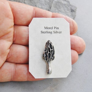 Sterling Silver Morel Mushroom Pin Morels 1 1/4&quot; tall 7.2 Gram Hand Made Cast from Real Specimen Tie Tack, Hat, Lapel