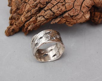 Wide Woven Grass Motif Band Ring Sterling Silver Size 6 Hand Made