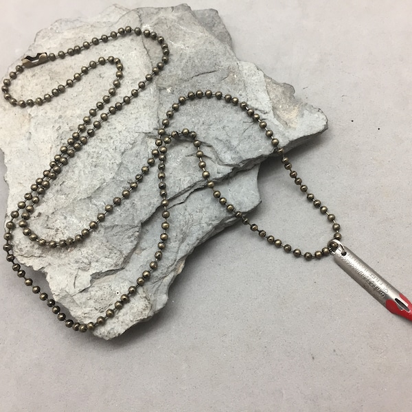 The Pen is Mightier Then The Sword Fountain Pen Nib Pendant Red Tip 24" Ball Chain Writer Gift Hand Made