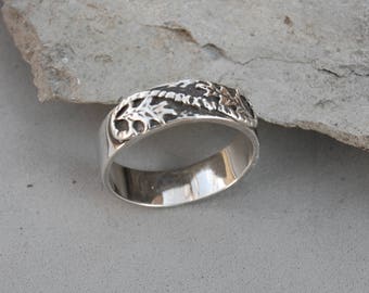 Falling Leaves Ring Band Size 10 Sterling Silver Oak Leaf Hand Made Cast