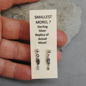 Sterling Silver Morel Morels  Dangle Stud Earrings Post & Nut Mushroom Hand Crafted 3/8&quot; Tall!