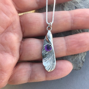 Maple Seed Samara Sterling Silver Pendant Necklace Ametista 18 "Box Chain Hand Made Cast da un esemplare reale