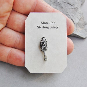 Sterling Silver Morel Mushroom Pin Morels 1&quot; tall 2.8 Gram Hand Made Cast from Real Specimen Tie Tack, Hat, Lapel