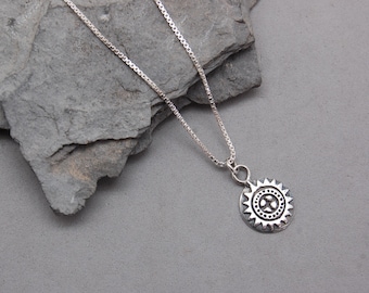 Sun Symbol Sterling Silver Pendant Ancient Prehistoric Indian Design 18" Box Chain