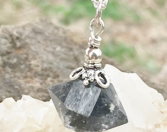 Herkimer Diamant Quarz Kristall Anhänger Natürliche Doppel Terminierte Sterling Silber Halskette Handgemacht 1 1/8 ""Figaro Kette 20""